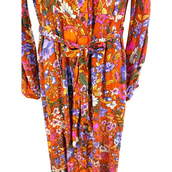 By Anthropologie Vale Maxi Shirtdress Belt Floral Rust Brown Orange Boho Kimono‎ - Image 6