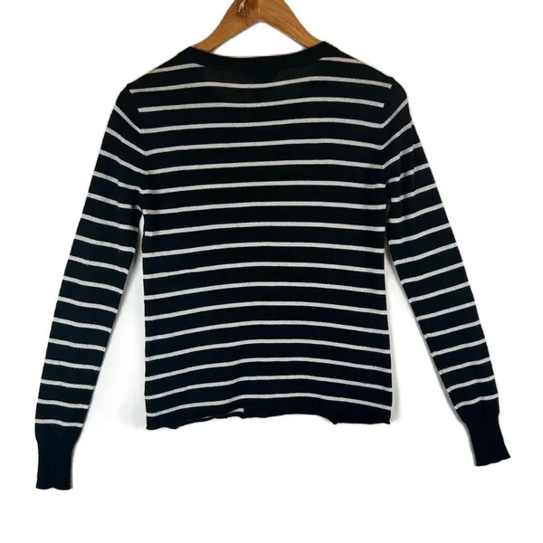 PAIGE Womens XS Merino Wool Blend Black White Striped Knit Sweater Long‎ Sleeve - Image 2