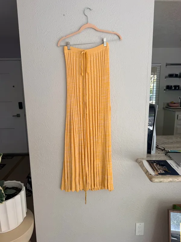 Christopher Esber orange yellow high slit accordion knit midi skirt S - Image 5