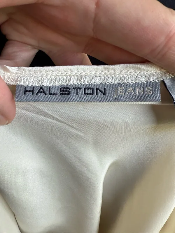 Vintage Y2K Halston Jeans jeweled scalloped silk bustier tank, size XL - Image 8