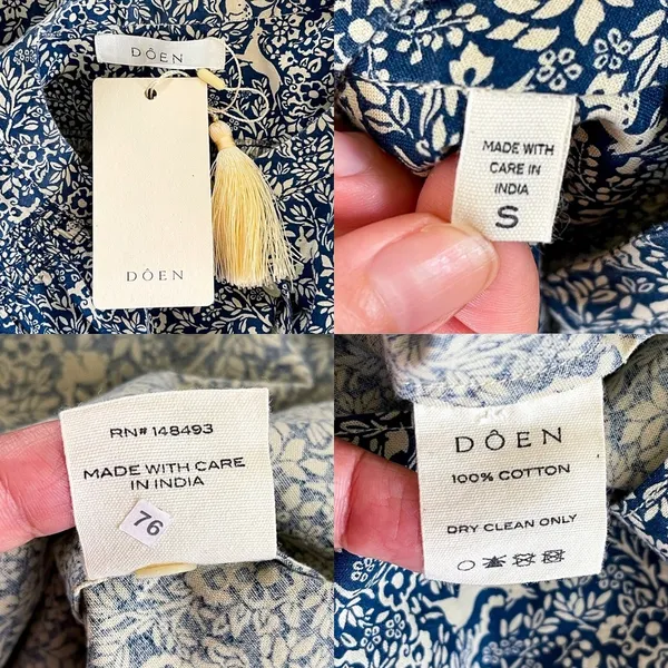 Doen O’Keeffe Blouse Prancing Fawn Floral Cotton Blue Cream Small‎ NWT - Image 8
