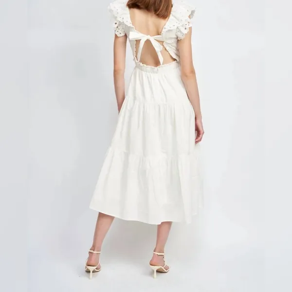 En Saison Alana Cotton Smocked Midi Dress in White Size Medium NWT - Image 5