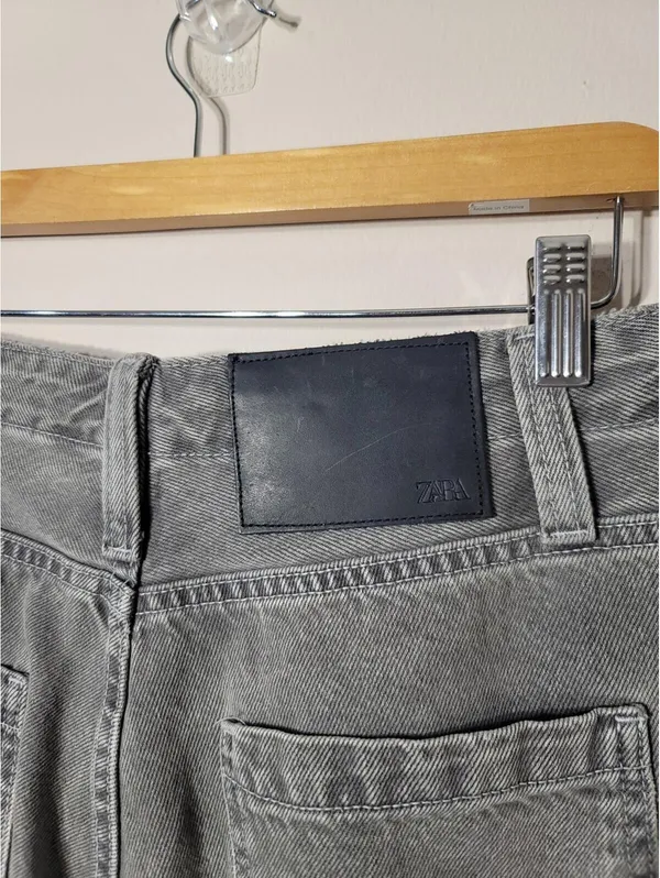Zara Y2K Gray Wide Leg Tie-Waist Jeans Streetwear Sz 28 - Image 6