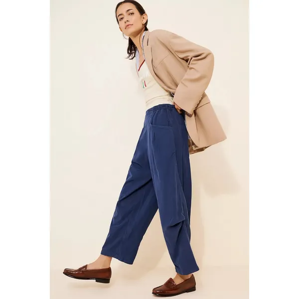Free People Nice Choice Cord Jeans Navy Blue Barrel Harem Pull On Corduroy Large - Image 8
