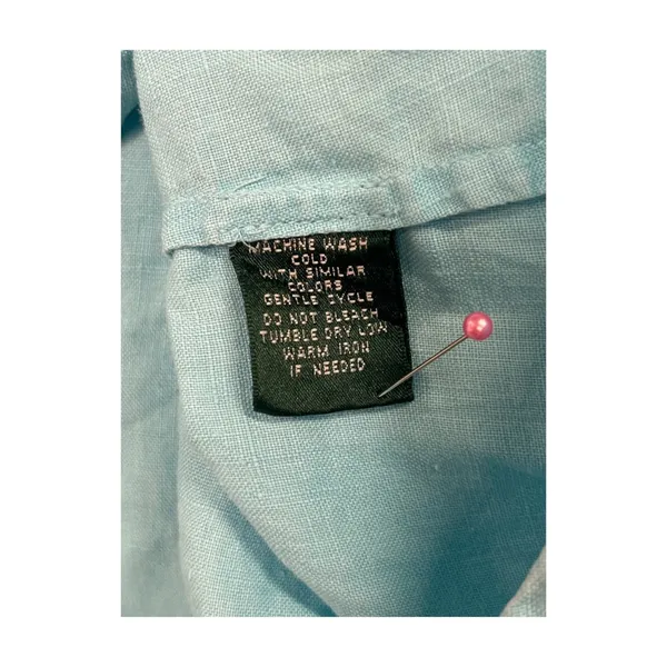 Lauren Ralph Lauren Top Womens Large Blue Linen Coastal Button Up Preppy Casual - Image 5