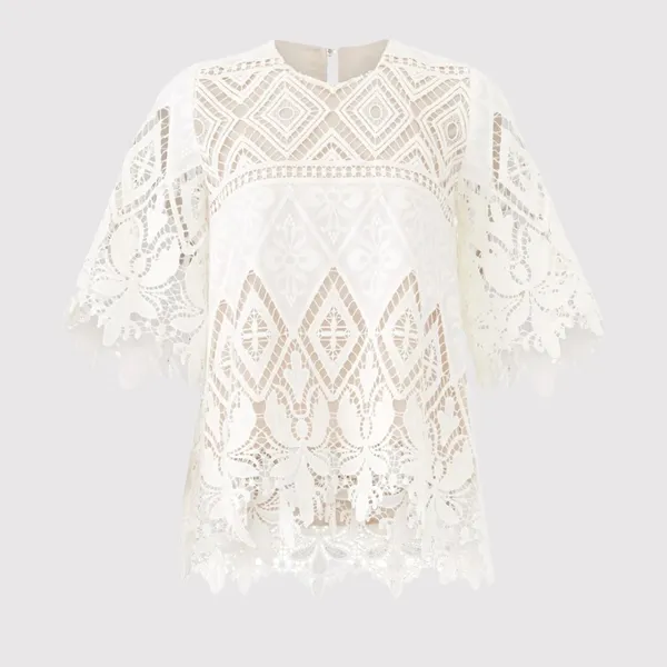 Hunter Bell Womens Top White Crochet Lace Overlay 3/4 Sleeve Blouse Size 4 - Image 2