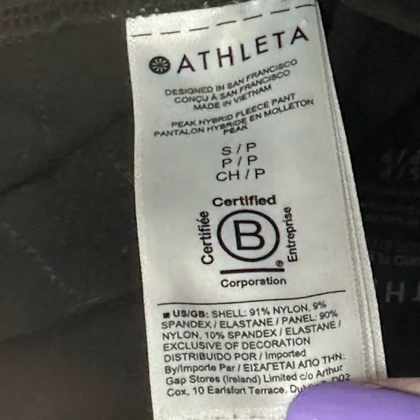 Athleta Peak Hybrid‎ Fleece Flare Pants Women's Size Small Black Zip Pockets - Image 6