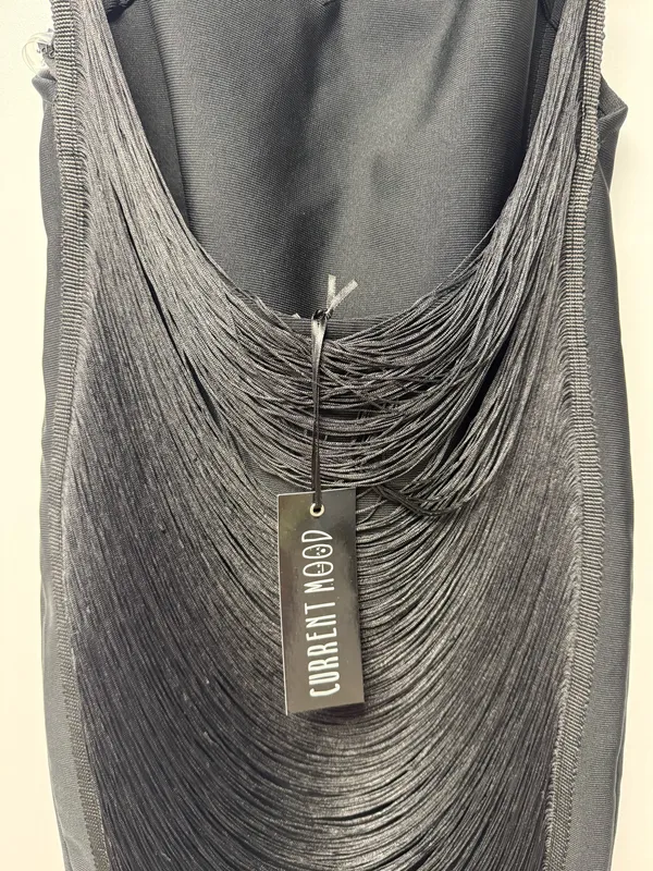 Current Mood Black Draped Fringe Slip Mini Dress - Image 4