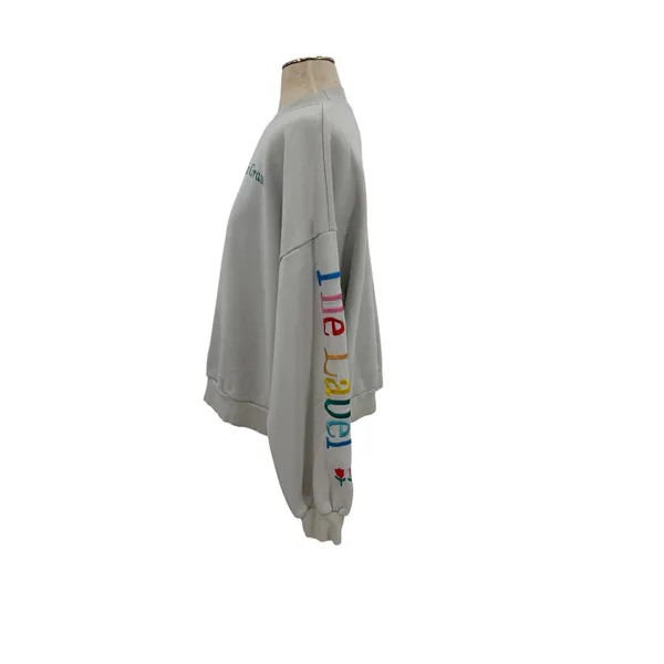 Yellow The Label Busy Watering My Own Grass Embroidered Sweatshirt Cream Large - Image 2