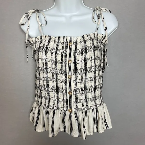 Loft Striped Poplin Smocked Cami Tank Top Shirred NWT Sz Medium Women Tie Straps - Image 13