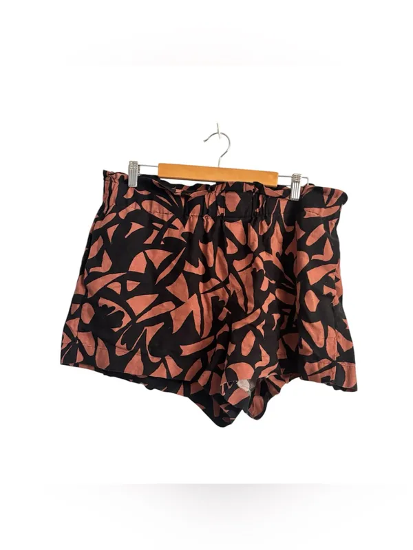 A New Day Women's Black & Rust Brown Abstract Print Linen Paper Bag Shorts - Image 4