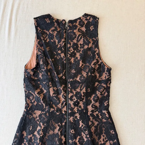 French Connection Floral Lace Sleeveless Mini Cocktail Dress Womens 4 Black Nude - Image 15