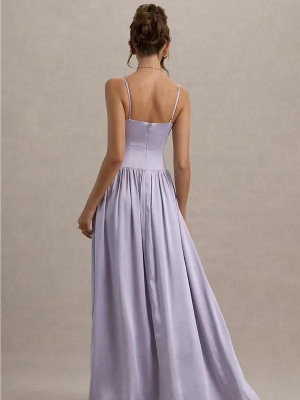 Club L London Jonas Lilac Plunge-Neck Drop Waist Maxi Dress - NEW - Image 2