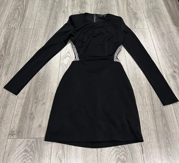 NWOT Lulus Sparkling Black Rhinestone Cutout Long Sleeve Mini Dress Size XS - Image 3