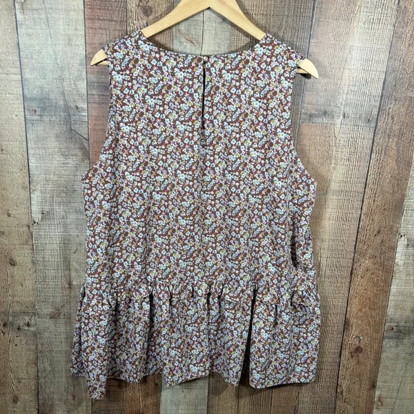 Cotton Bleu Womens 1X Rust Ditsy Floral Sleeveless Peplum Blouse Top Prairie - Image 5