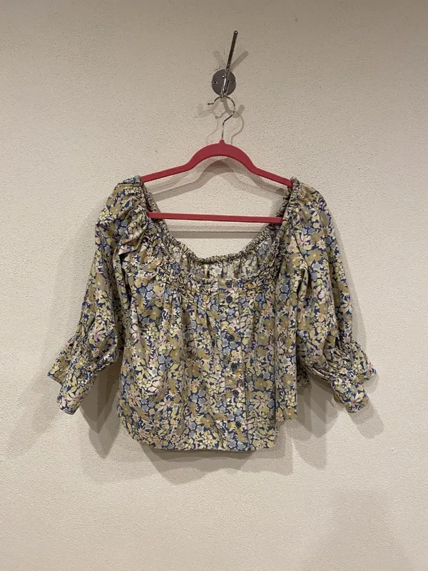 Free People James Blouse Womens Medium Multicolor Floral Off Shoulder Cropped - Image 2