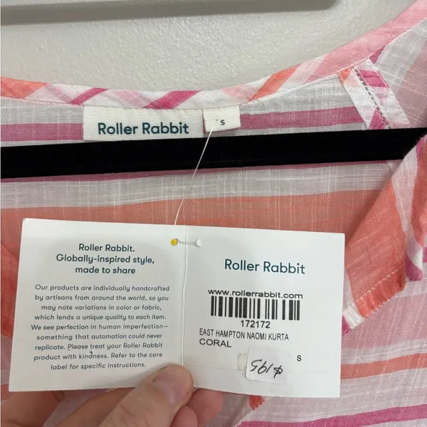NEW Roller Rabbit East Hampton Naomi Kurta in Coral 100% Cotton - Size S - Image 7
