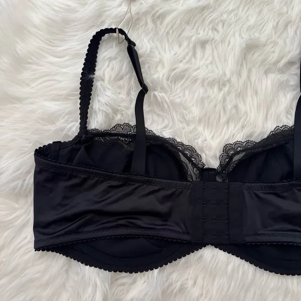 Skims Stretch Satin Lace Unlined Balconette Bra Onyx Size 44DD - Image 7
