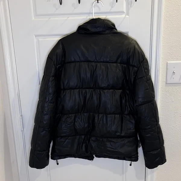 Zara Black Faux Leather Puffer Jacket Size M - Image 3