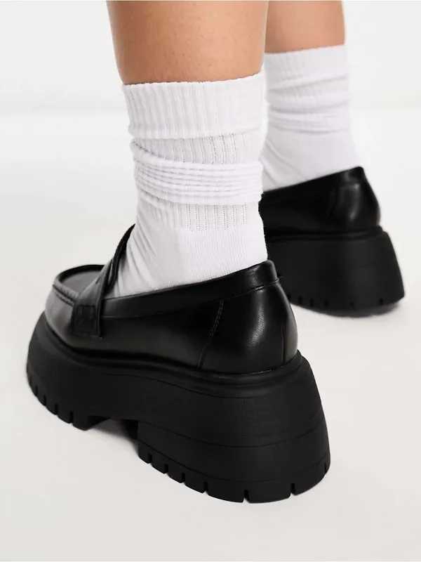 ASOS Design Women’s Wide Fit Maestro Chunky Loafers Shoes Academia in Balck 9W - Image 3