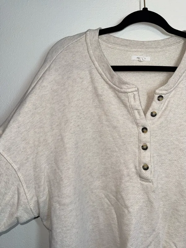 Maurices Henley Pullover Sweatshirt Oatmeal Cream Drop Shoulder - Image 3