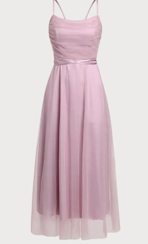 Rihoas Pink Mesh Flowy Slip Midi Dress - Image 5