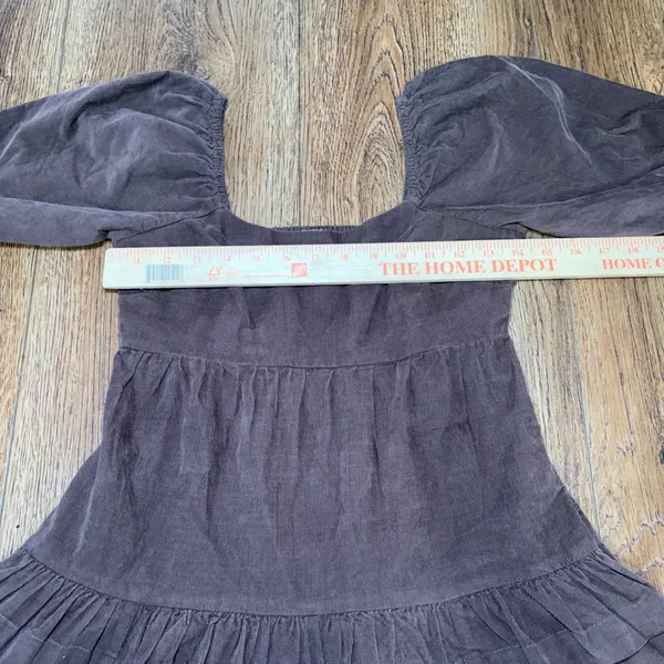 American Eagle Brown Corduroy Mini Dress Puff Sleeve Tiered Ruffle XXS Western - Image 4
