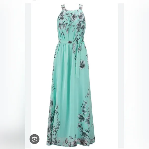 Floral Halter Maxi Dress - Teal, Size M - Image 8