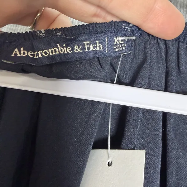 Abercrombie and Fitch Size-XL Mini Dress Floral Stretch Waist Dark Blue - Image 5