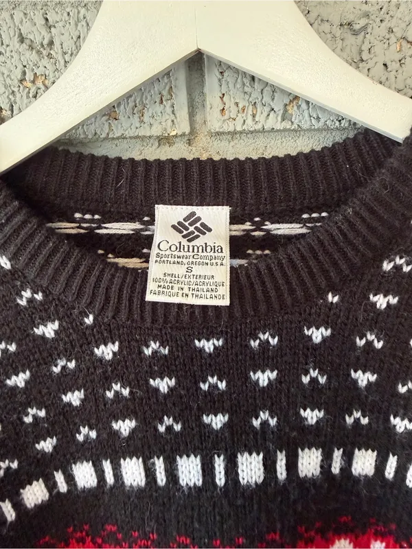 VTG Columbia Knit Sweater Fair Isle Crewneck 80s Cropped Fit - Image 3