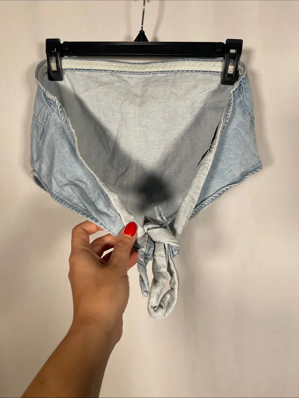 Zara Womens Bandana Denim Strapless Top Blouse Tie Back Medium - Image 3