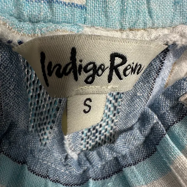 Indigo‎ Rein Blue Striped Linen Blend Wide Leg Paperbag Waist Pants Womens Small - Image 3