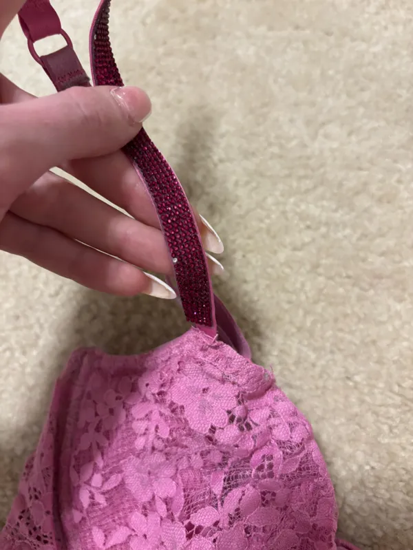 Victoria's Secret Pink Lace Underwire Bra with Embellished Straps - Image 4