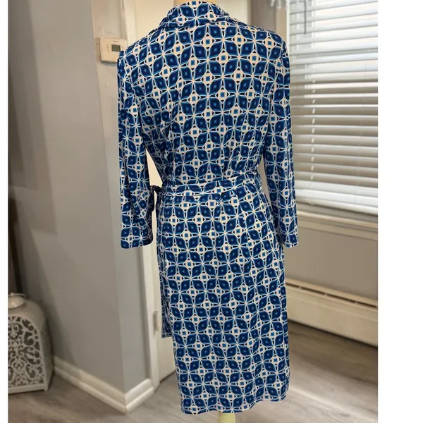 Maggy London Size 14 Blue Geometric Faux Wrap Stretch Career Dress - Image 4
