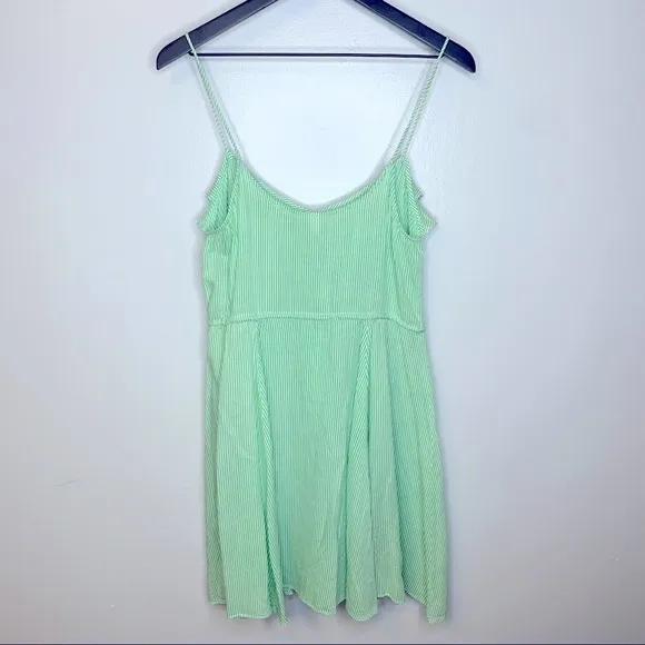 Free People Flutter Away Green Stripe‎ Ruffle Dress Size S - Image 5