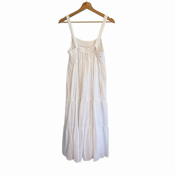 The Drop White Boho Cottage Eyelet Tiered Maxi Dress Size XS Cotton Coastal - Image 4