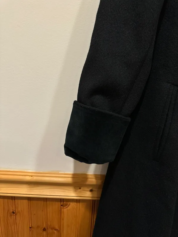 Marvin Richards Vintage Long Wool Coat Double Breasted Black Fur Collar Size 2 - Image 3