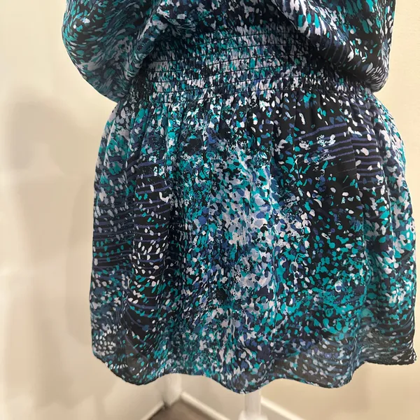 Ramy Brook Teal Printed‎ Paris Silk Mini Drop Waist Sleeveless Blouson Dress XS - Image 6