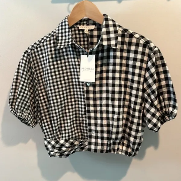 Promesa‎ Small Carefree Heart Cropped Gingham Button-Up Shirt - Image 2