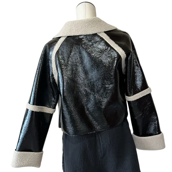 NWT STEVE MADDEN Faux Shearling Trim Faux Leather Jacket Oversized - Image 12