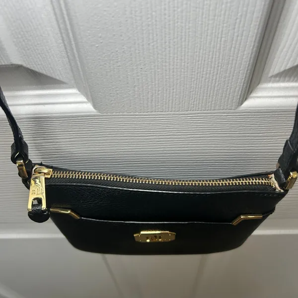Lauren Ralph‎ Lauren Black Faux Leather Crossbody Bag Small Gold Hardware - Image 7