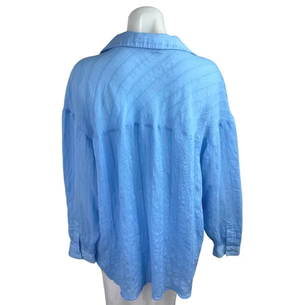 Zara Women's Blue Textured Long Sleeve Collared Button Down Shirt Blouse Top M - Image 2