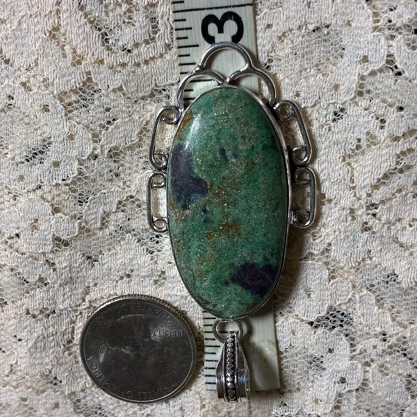 Oval Green Chrysocolla Gemstone Silver Plate Pendant - Image 6