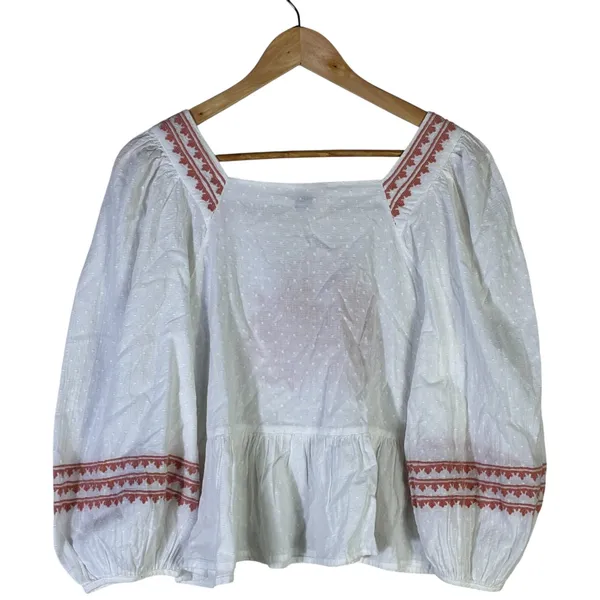 Universal Threads Womens Boho 100% Cotton Embroidered Peasant Top White Size M - Image 6