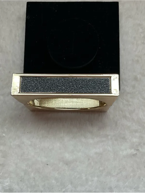 Gold and Black Rectangular Statement Bangle Bracelet - Image 3