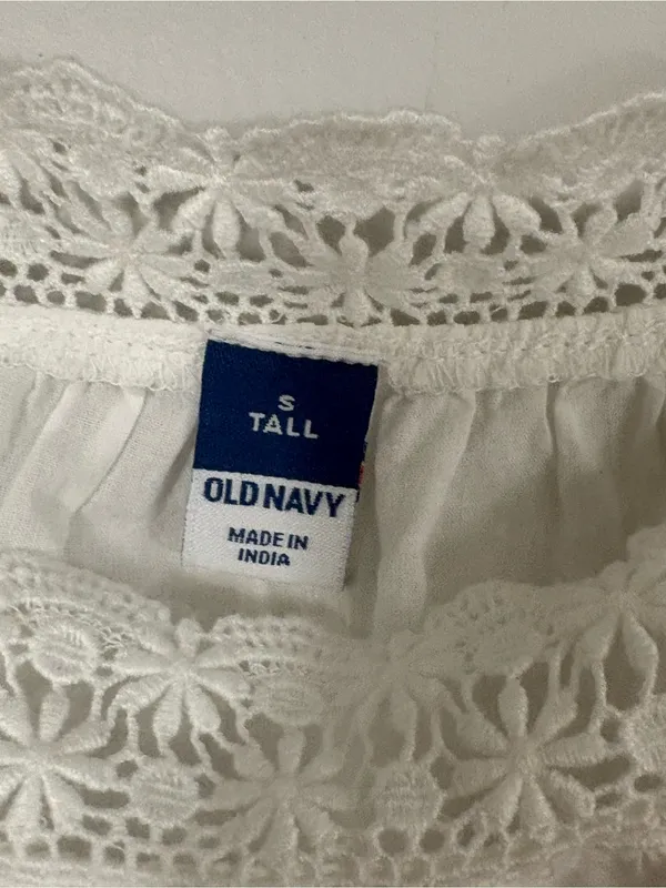 Old Navy White Long-Sleeve Lace Trim Top Square Neck Small Tall Loose Fit Summer - Image 8