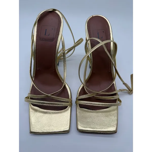 L'Autre‎ Chose Strappy Sandals Womens 36 Gold Metallic Leather Square Toe Italy - Image 10