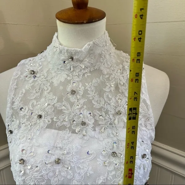 NWT TS Couture White Rhinestone Chiffon Formal Dress Size 8 - Image 7