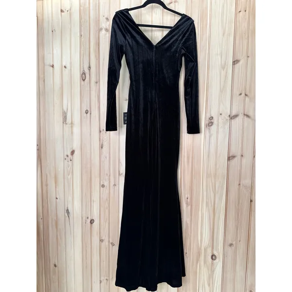 NWT Lulus Hollywood Heyday Black Velvet Long Sleeve Mermaid Maxi Dress Banquet M - Image 6