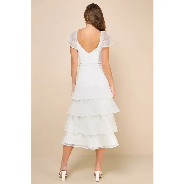 Lulus Graceful Darling White Lace Flutter Sleeve Tiered Midi Dress XL NWT - Image 2
